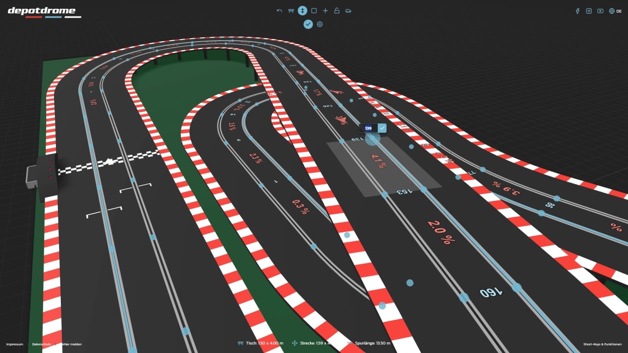 3D Rennbahnplaner Höheneinstellung